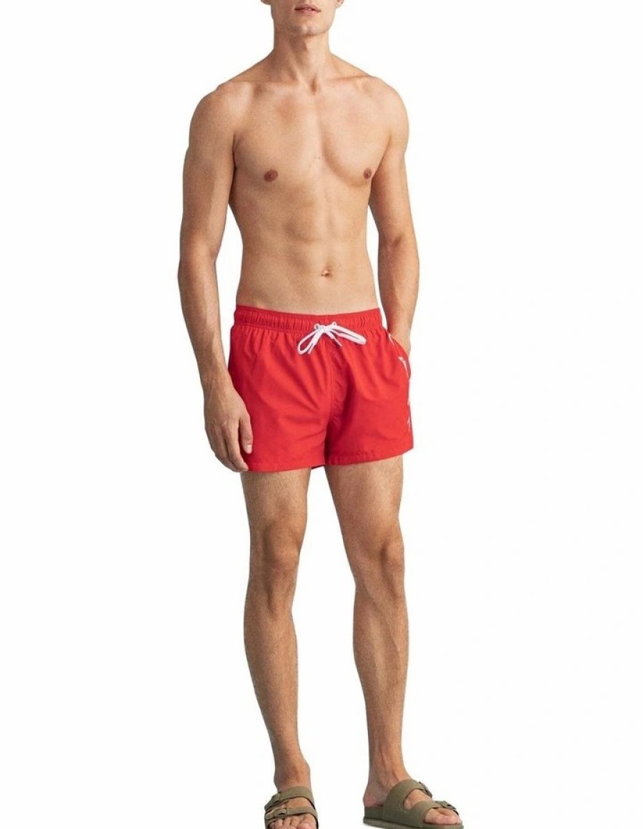 Men Gant Shorts | Lightweight Logo Swim Short In Bright Red - Myertheus